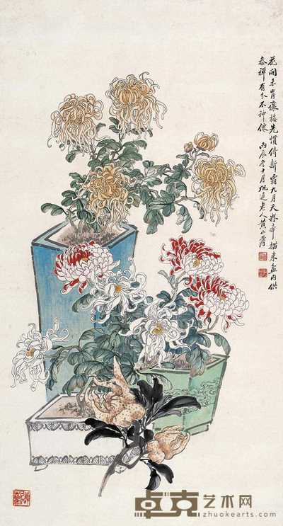 黄山寿 1916年作 富贵延年 立轴 151×81.5cm